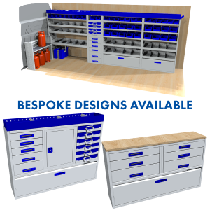 Van Racking for L4 Large Van – BESPOKE DESIGNS Large L4 Bespoke Design of Racking and Shelving